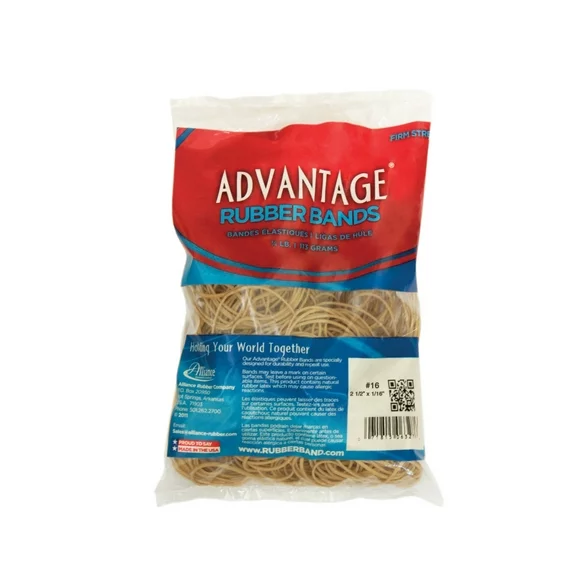 Alliance Advantage Latex Rubber Band, No 33, 3-1/2 L x 1/8 W in, 1/4 lb Box, Natural