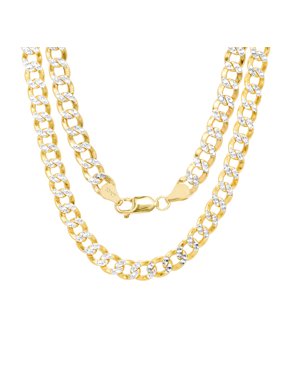 10k Yellow Gold 7.5mm Mens Hollow Diamond Cut Pave Cuban Curb Chain Necklace 20"- 30"
