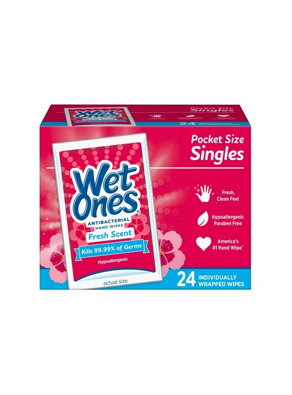 Wet Ones Antibacterial Hand Wipes Singles, Fresh Scent, 24 Ct