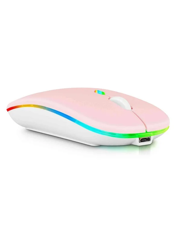 2.4GHz & Bluetooth Mouse, Rechargeable Wireless LED Mouse for Apple iPhone 14 Pro Max ALso Compatible with TV / Laptop / PC / Mac / iPad pro / Computer / Tablet / Android - Baby Pink
