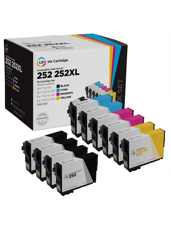 LD Products Ink for Epson 252XL 10pk 4 SY Black, 2 XL Cyan, Magenta, Yellow