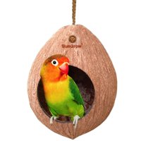 SunGrow Coco Shell Bird House, 4.5 Inches Shell Diameter with 2.5 Inches Opening Diameter, for Small to Medium Birds Feeder, Raw Coconut Husk, Sturdy Treat Dispenser, Includes Hanging Rope