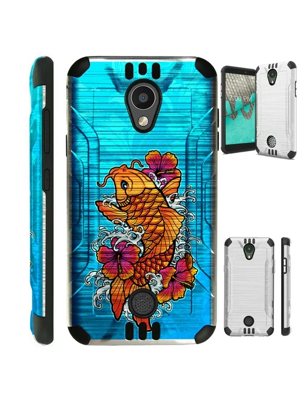 WORLD ACC Silver Guard Phone Case Compatible with Coolpad Legacy SR | Legacy S Brushed Metal Texture Hybrid TPU Cover (Orange Koi Fish)
