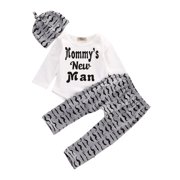 0-18M Newborn Baby Boy Clothes Mommy's New Man Romper Harem Pants Hat 3pcs Outfits Fashion s Clothing Set