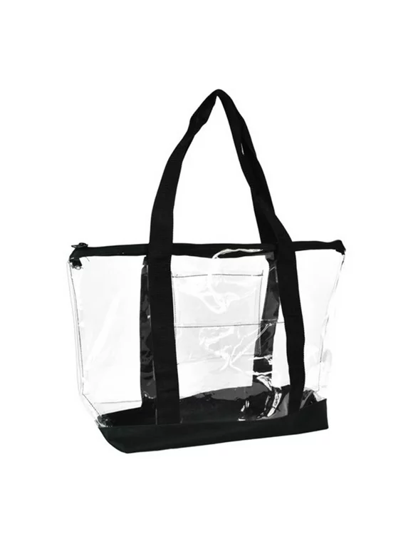 Clear Transparent Shopping Bag Security Work Tote (Zippered) In Black for Women & Men PVC Messenger Handbag for Concert Sports Events