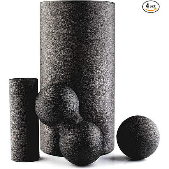 4PK Balance Foam Roller Plantar Peanut Fasciitis Ball Myofascial Release Physical Trigger Point (Black)
