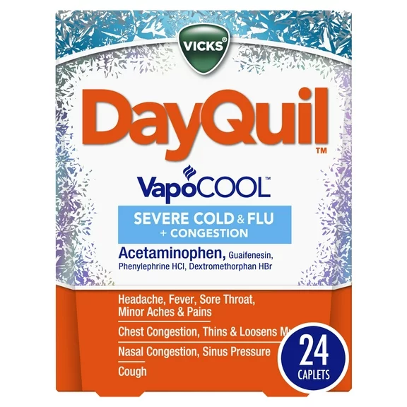 Vicks DayQuil Severe Vapocool Caplets for Cold, Flu   Congestion, over-the-counter Medicine, 24 Ct