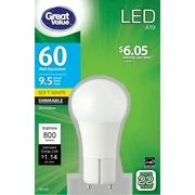 Great Value LED Light Bulb, 9.5 Watts (60W Equivalent) A19 General Purpose Lamp GU24 Base, Dimmable, Soft White, 1-Pack