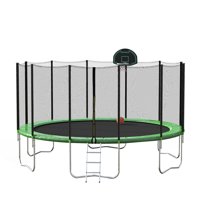 16FT Round Trampoline with Safety Enclosure Net and Ladder Outdoor Activity Trampoline with Basketball Hoop
