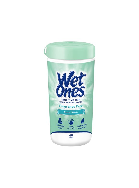 Wet Ones Sensitive Skin Hand Wipes Canister, Fragrance Free, 40 Ct