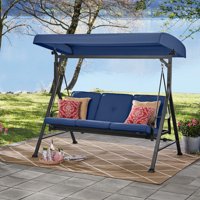 Mainstays Belden Park 3-Person Outdoor Patio Daybed Swing with Canopy, Blue