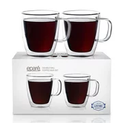 Epare Coffee Mugs - Clear Glass Double Wall Cup Set - Insulated Glassware - Best Large Coffee Espresso Latte Tea Glasses