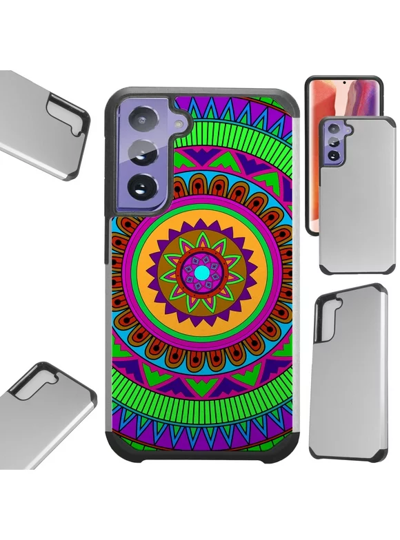 Compatible with Samsung Galaxy S21 Plus 5G Hybrid Fusion Guard Phone Case Cover (Green Orange Mandala)