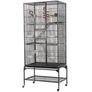 Topeakmart 69''H Extra Large Pet Cage for Small Animal, Mobile Large Bird Cage Parrot Cage Large Rolling Metal Pet Cage with Detachable Stand, Black