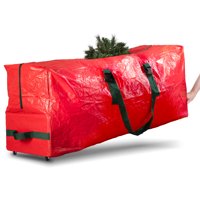 Rolling Large Christmas Tree Storage Bag - Fits Upto 7.5 ft. Artificial Disassembled Trees, Durable Handles & Wheels for Easy Carrying and Transport - Tear/Water Proof Polyethylene Plastic Duffle Bag
