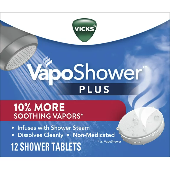 Vicks Vapo Shower Plus Tablets, Non-Medicated Eucalyptus Steamer Tablets for Sinus Relief, 12 Ct