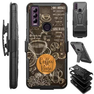 Compatible with Cricket Ovation 3 | AT&T Motivate Max; Hybrid Luxguard Holster Phone Case Cover (Coffee House)