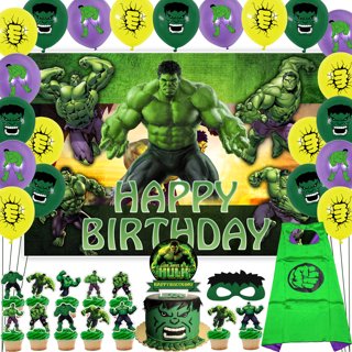 46 Pcs Hulk Birthday Party Decorations, Superhero Hulk Party Supplies Include Backdrop Cloth,  Latex Balloons, Cake Cupcake Topper, Masks and Cloaks Party Favors for Kids Boys Fans