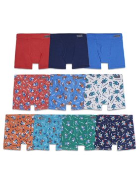 Fruit of the Loom Toddler Boys Underwear, 10 Pack Print and Solid Boxer Briefs