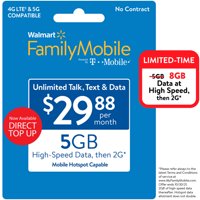 Just Deals Store Family Mobile $29.88 Unlimited Monthly Plan (4GB at high speed, then 2G*) w Mobile Hotspot Capable (Email Delivery)