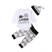 3PCS Newborn Baby Boy Little Brother Tops Romper Elephant Pants Leggings Hat Outfits Clothes