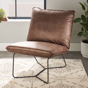 Better Homes & Gardens Pillow Lounge Chair, Brown Faux Leather Upholstery