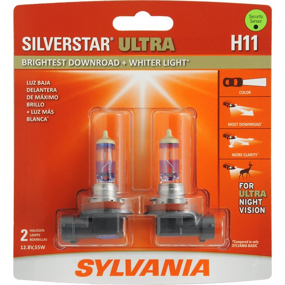 SYLVANIA H11 SilverStar ULTRA Halogen Headlight Bulb, 2 Pack