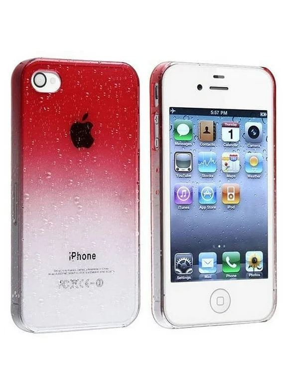 Ultra Thin Crystal Rear Only Case with White Trim screen protector for iPhone 4 / 4S - Clear Red