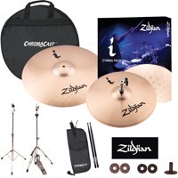 Zildjian ZBT HiHats & Ride Cymbal Set. Includes 18" Crash Ride, 14" HiHats, Straight Cymbal Stand, HiHat Stand, Cymbal Bag, Sticks, Felts & Sleeve