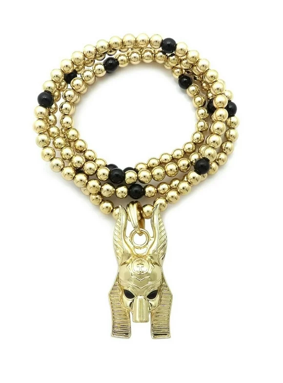 Egypt God Anubis Pendant 6mm 30" CCB Bead Hip Hop Necklace