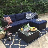MF Studio Outdoor Rattan Sectional Sofa- Wicker Patio Furniture Set (Blue)