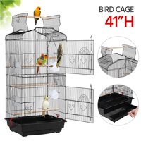Easyfashion 36-inch Large Metal Bird Cage for Small Parrots Finches Canary Budgies, Black