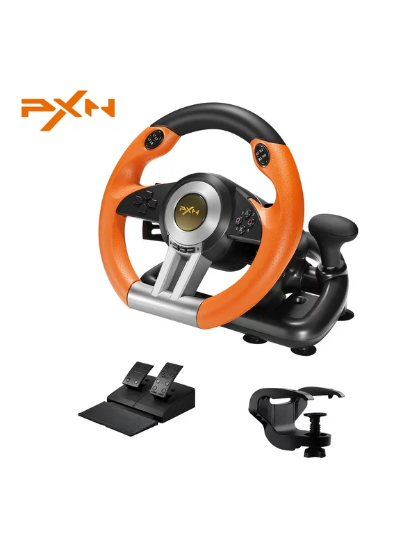 Xbox Steering Wheel - PXN V3II 180° Gaming Racing Wheel Driving Wheel, with Linear Pedals and Racing Paddles for Xbox Series X|S, PC, PS4, Xbox One, Nintendo Switch - Orange