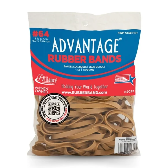 Alliance 2664A, #64, (3.5" x 1/4") Advantage Postal Rubber Bands, 4 oz, Approx. 80 Bands, Natural