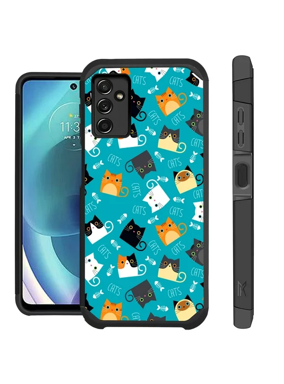 Compatible with Samsung Galaxy A14 5G; Hybrid Fusion Guard Phone Case Cover (Teal Fishbone Cat)