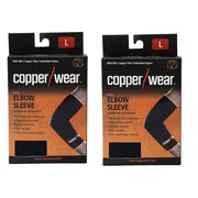 (2 Pack) Copper Wear Compression Elbow Sleeve Size L Black