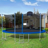 16 FT Outdoor Trampoline with Basketball Hoop, Outdoor Trampoline with Safety Enclosure Net, Circular Trampolines for Adults/Kids, Family Jumping and Ladder, Kids Basketball Trampoline, Q11391