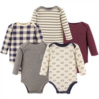 Hudson Baby Infant Boy Cotton Long-Sleeve Bodysuits 5pk, Burgundy Football, 0-3 Months
