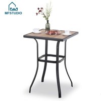 MF Studio Patio Bar Table, Outdoor Bar Height Bistro Table with Wooden-Like Top and Metal Frame