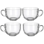 4 Pack Multipurpose Gourmet Coffee Tea Mugs 480 ML-Thick Clear Glass With Handle For Perfect Espresso Cappuccino or Latte