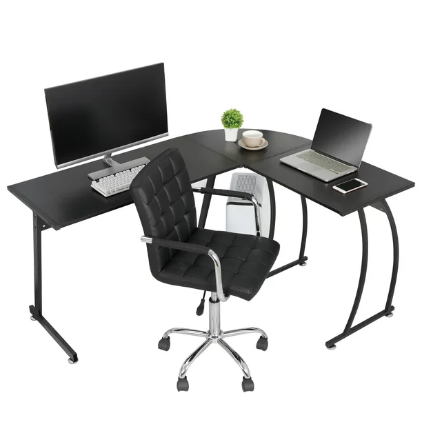 Modern L-Shaped Laptop Corner Desk Computer Desk Table, Home Office Writing Workstation, Black