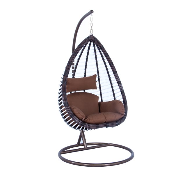LeisureMod Modern Wicker Hanging Egg Swing Chair Indoor Outdoor Use in Brown