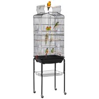 SmileMart 64" H Open Top Metal Bird Cage Large Rolling Parrot Cage with Slide-out Tray& Four Feeders & Detachable Rolling Stand for Budgie Parrot Canary Cockatiel,Black