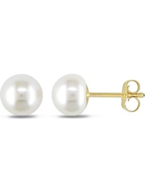 6Mm Genuine Freshwater Pearl Ball In 14K Solidgold Stud Earrings