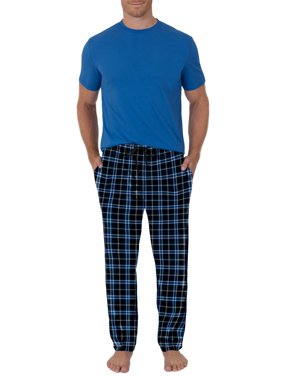 Fruit Of The Loom Men's Short Sleeve Crew Neck Top And Fleece Pajama Pant Set