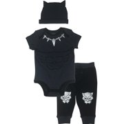 Marvel Avengers Black Panther Baby Boys Bodysuit Pants & Hat Set   0-3 Months