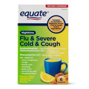 (2 pack) Equate Nighttime Flu & Severe Cold & Cough Packets, 650 mg, 6-Count