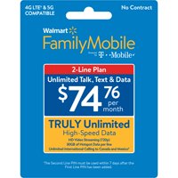 Just Deals Store Family Mobile $74.76 Truly Unlimited 2-line Plan w 30GB of Mobile Hotspot per line e-PIN Top Up (Email Delivery)