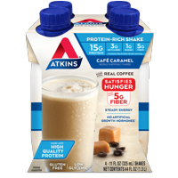 Atkins Gluten Free Protein-Rich Shake, Caf Caramel, Keto Friendly, 4 Count (Ready to Drink)