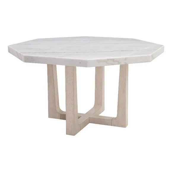 Bassett Mirror Newport Ashe Wood Dining Table with Marble Top in White